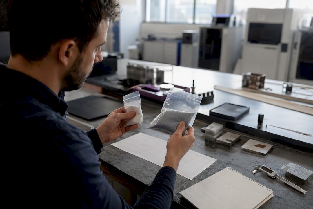 Ingénieur en train d’analyser et de comparer différents échantillons de matériaux et de procédés