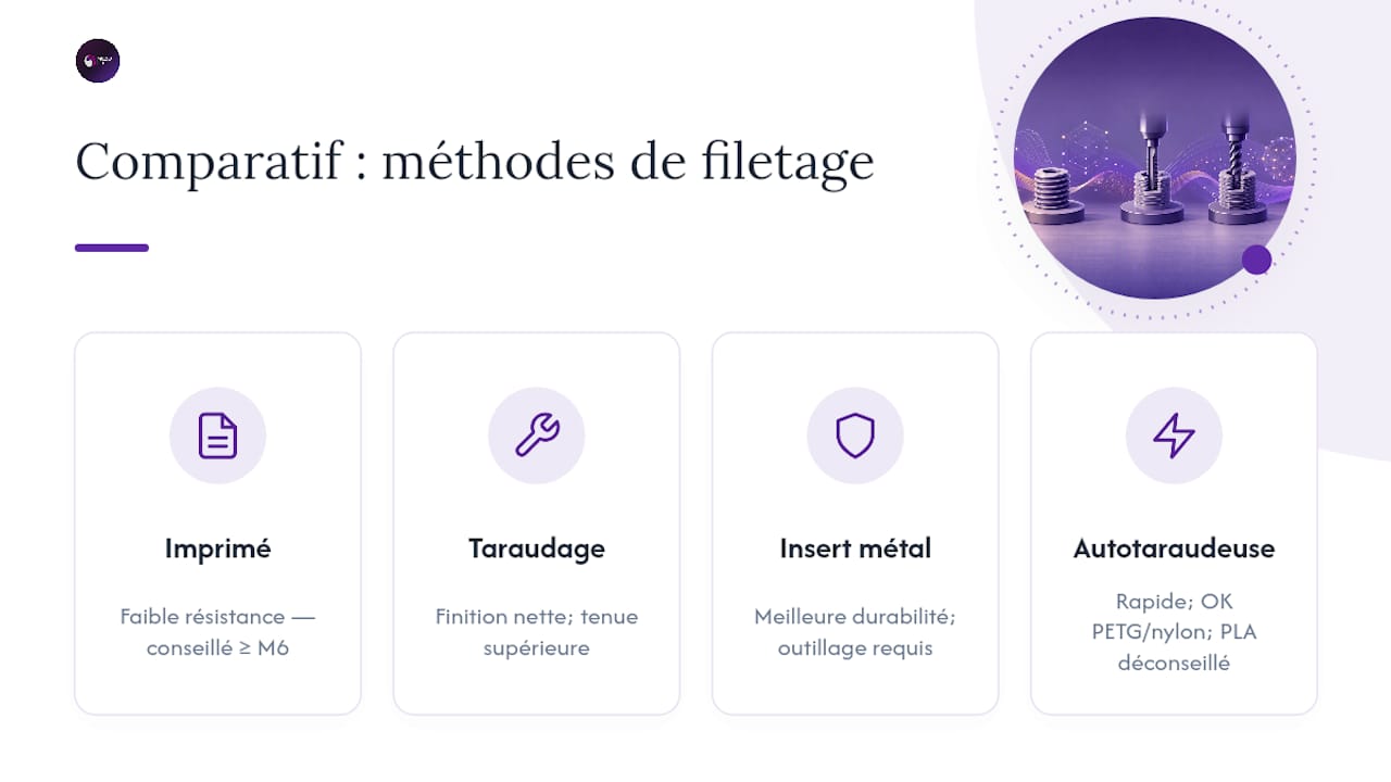 Comparaison des différentes techniques de filetage en impression 3D