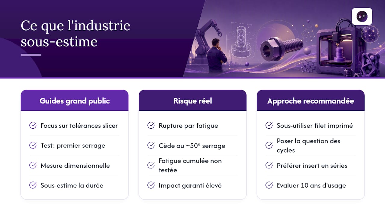 Ce que l'industrie sous-estime sur le filetage imprimé — overview diagram