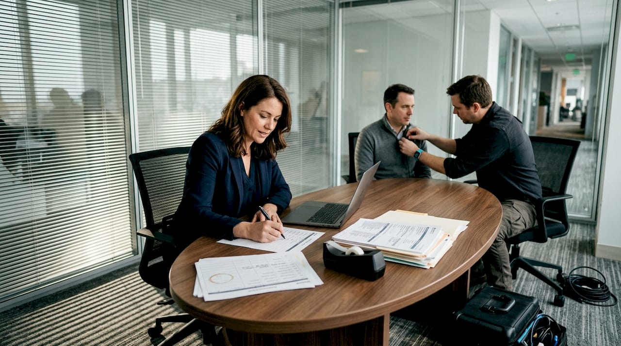 Streamline Your Corporate Interview Filming Workflow: 5 Steps 1 Producer organizing corporate interview workflow