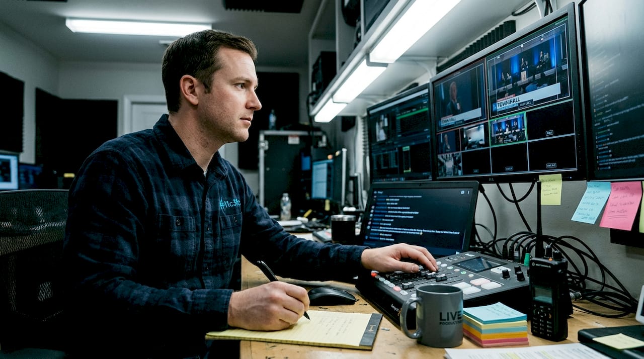 Producer overseeing livestream broadcast controls