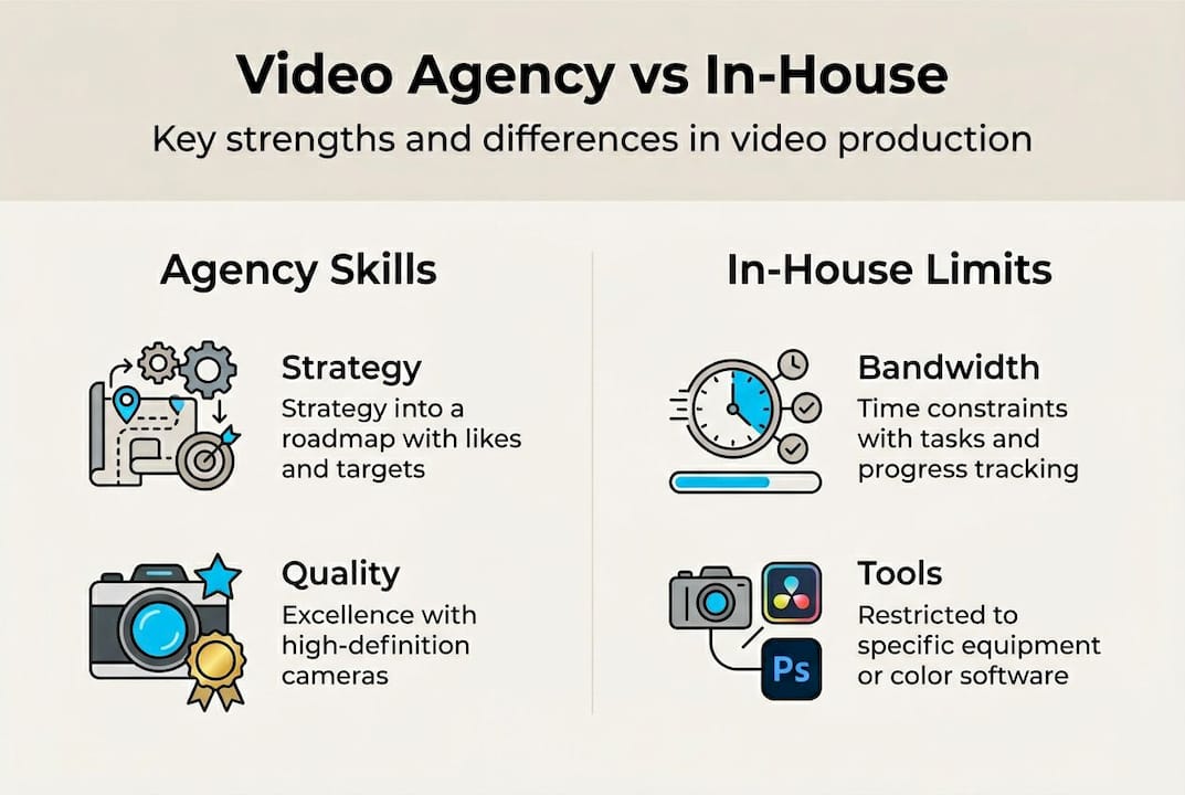 Infographic contrasting agency and in-house strengths