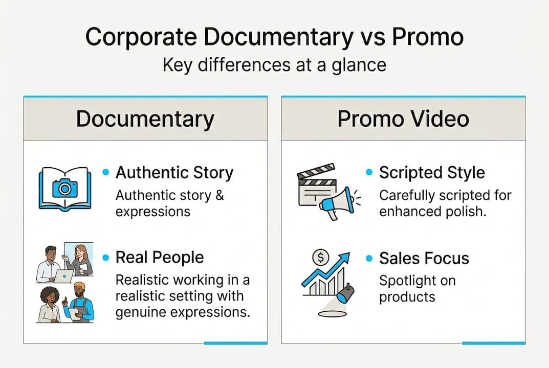 Infographic comparing documentary and promo video