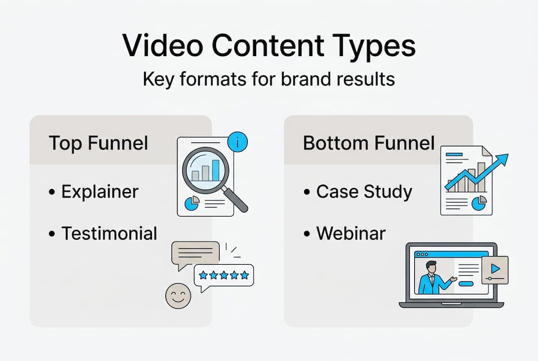 Infographic showing key video types by funnel stage