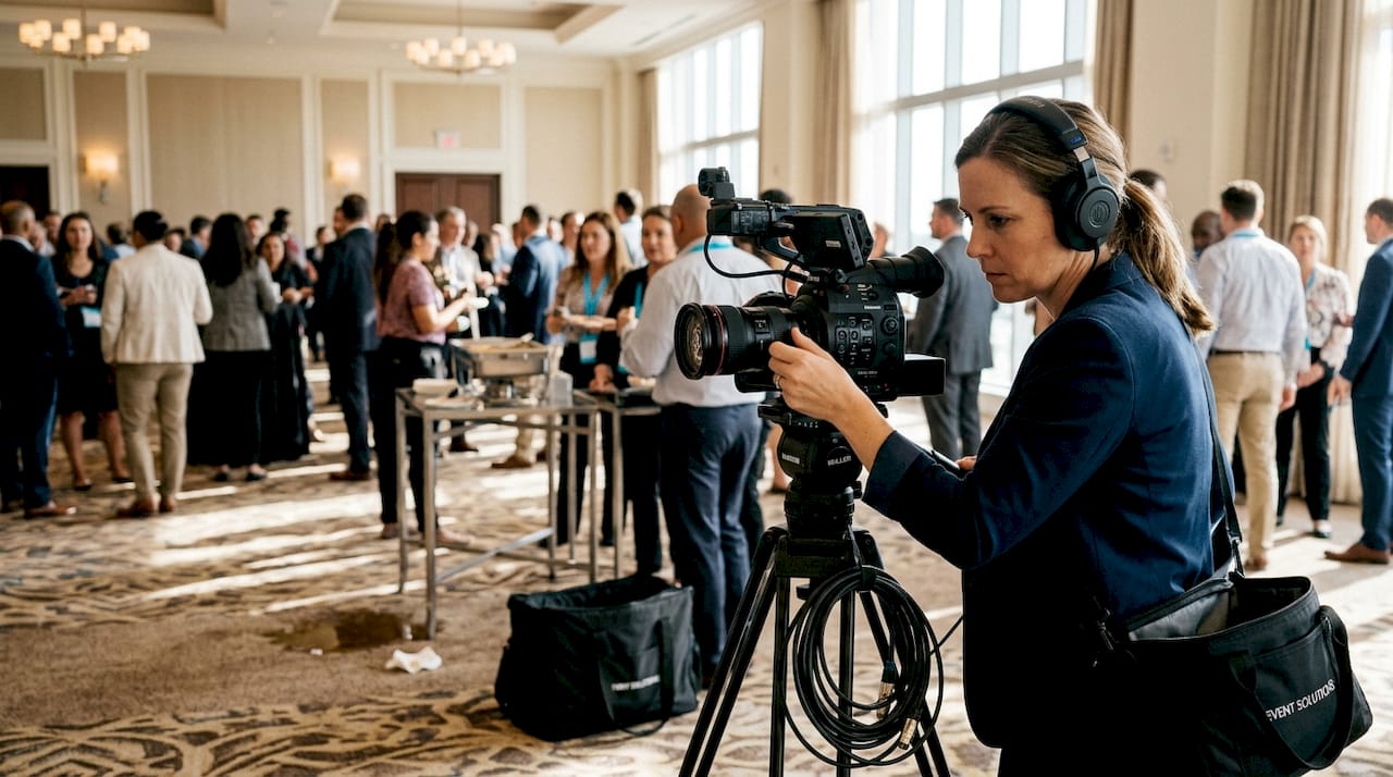 Why professional videography elevates your business impact 2 Videographer filming lively corporate ballroom event