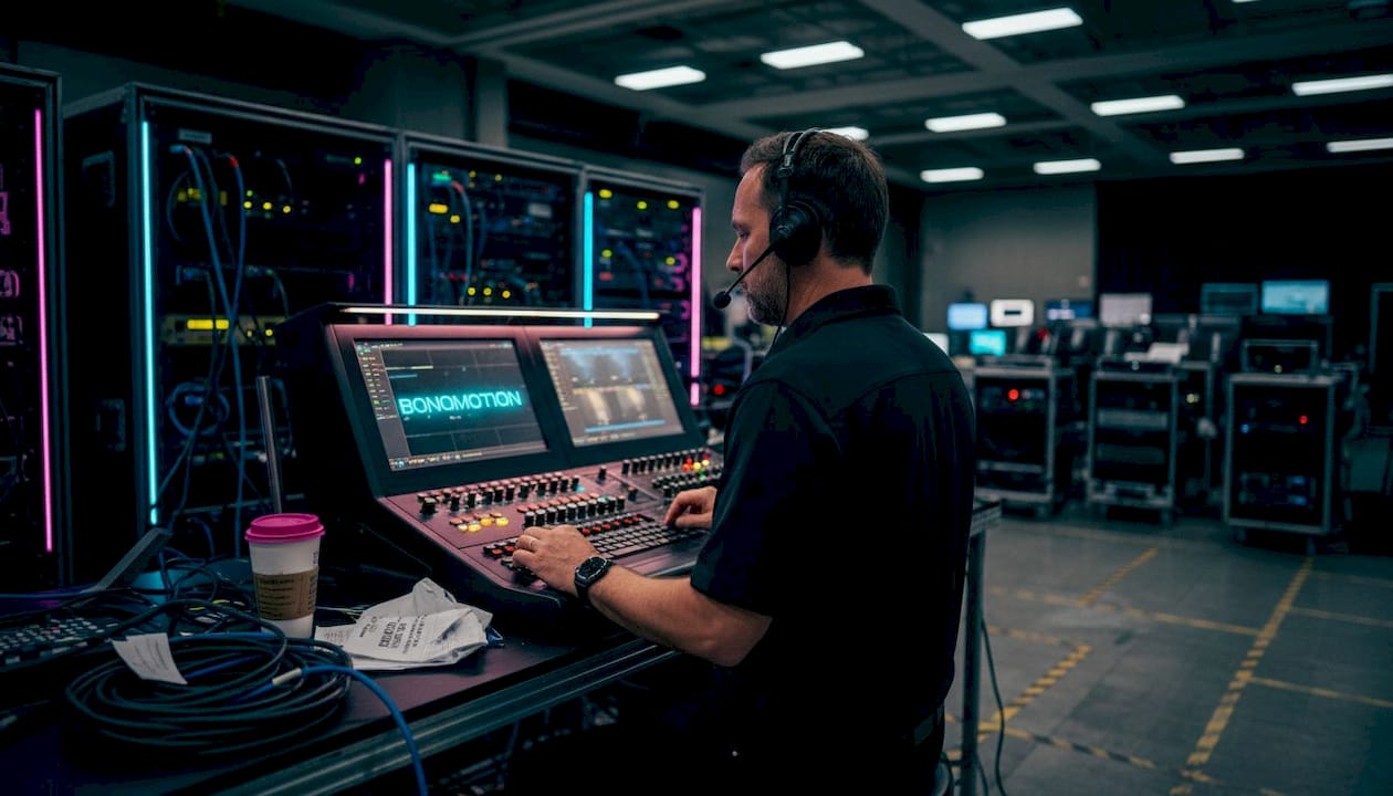 Video technician managing event production