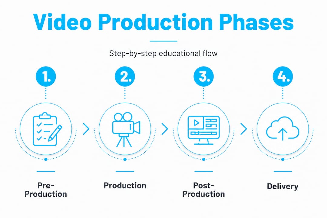 Infographic showing steps of video production process