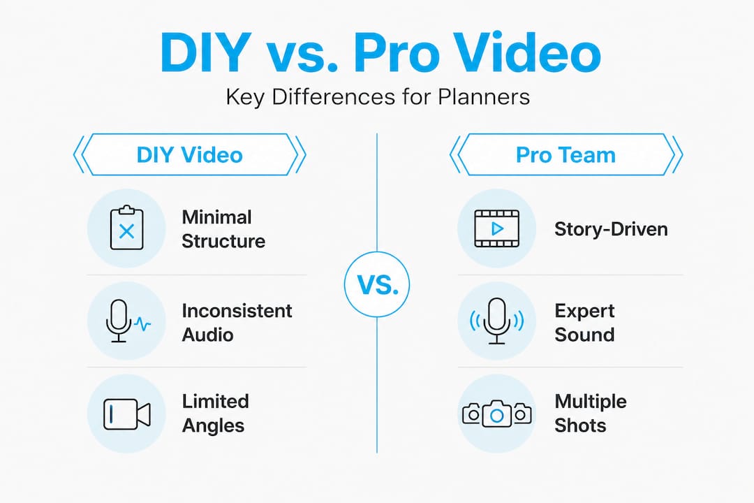 Infographic comparing DIY and professional event videography