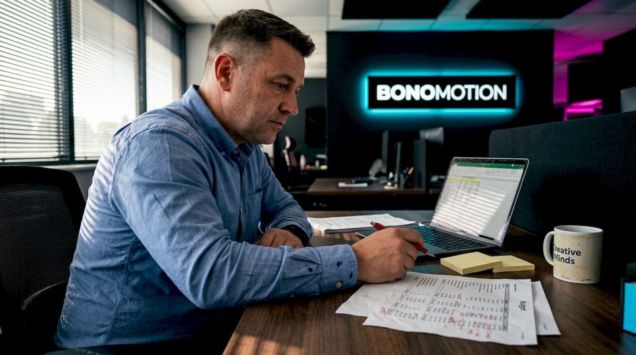 Manager reviewing video budget timeline