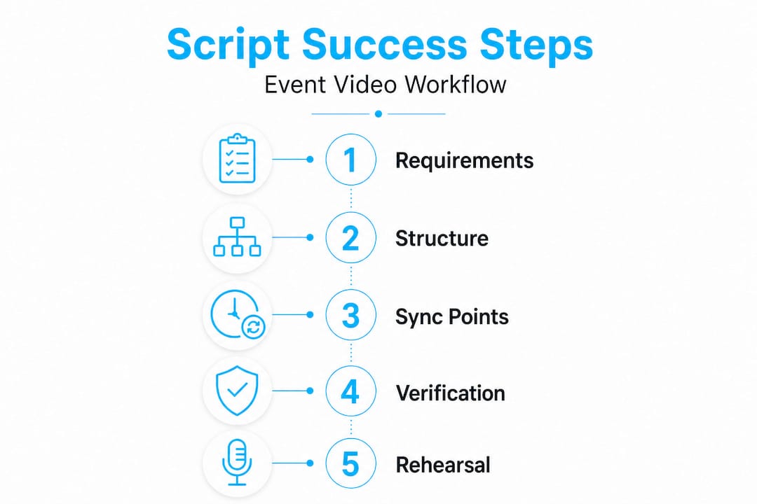 Infographic showing five steps for event video scripting