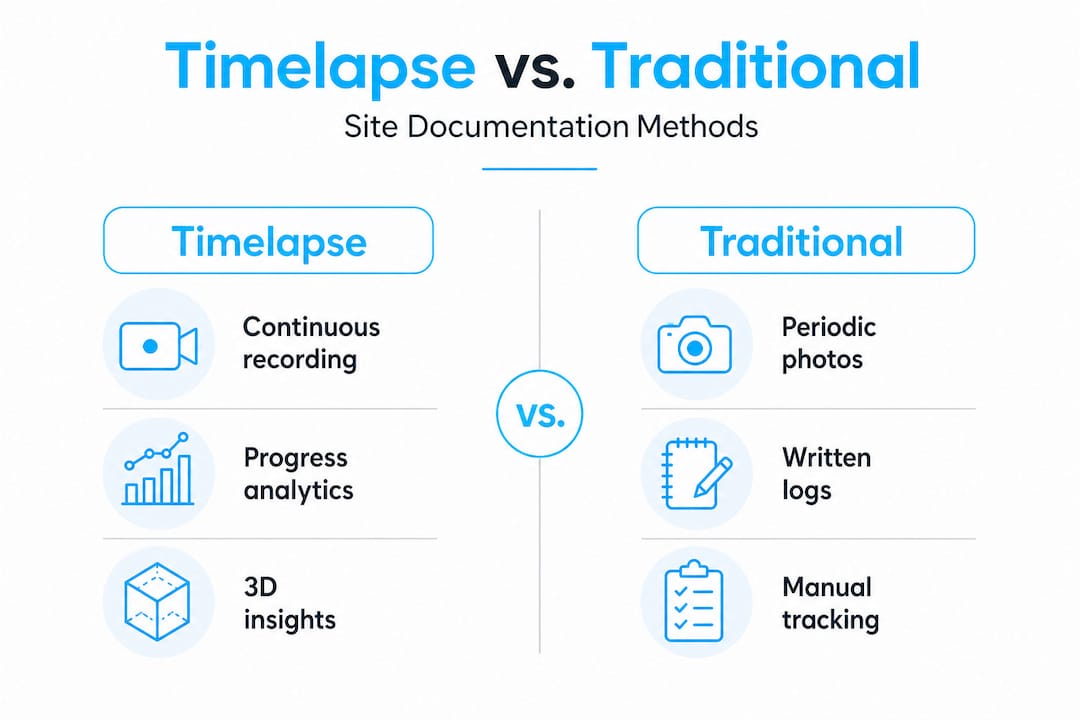Split infographic showing timelapse and traditional methods