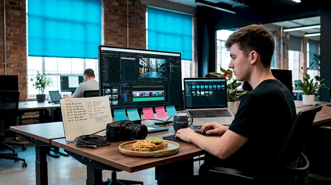 What Is Video Marketing Strategy and How It Works 1 Content creator editing video in bright home office
