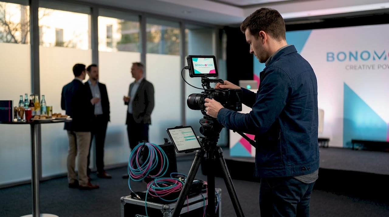 Videographer filming at branded corporate event