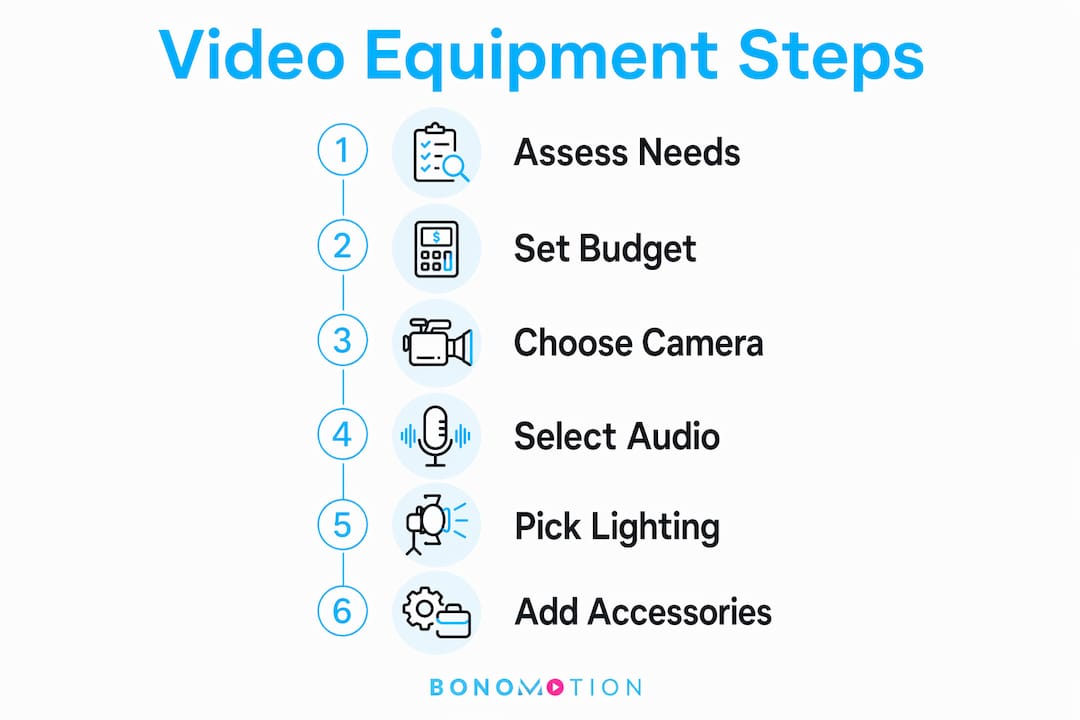 Infographic outlining steps to select corporate video equipment