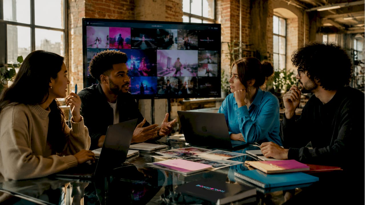 Marketing team collaborating on branded content