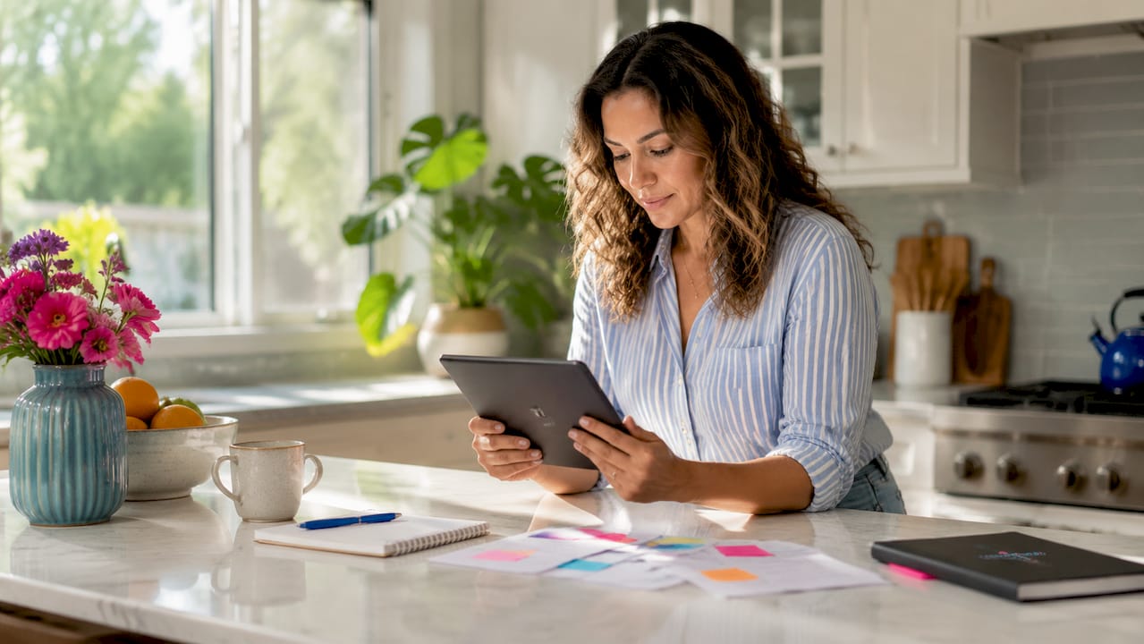 Marketer reviewing on-site video footage in home office