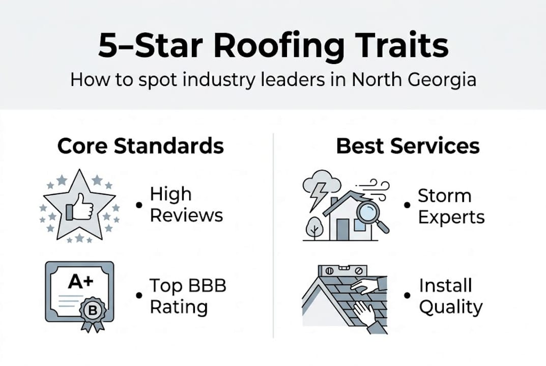 Infographic outlining five-star roofing company traits