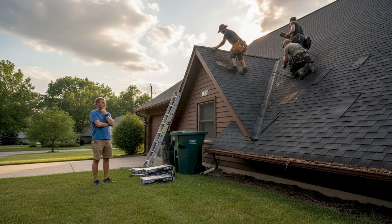 Roofing team making urgent repairs