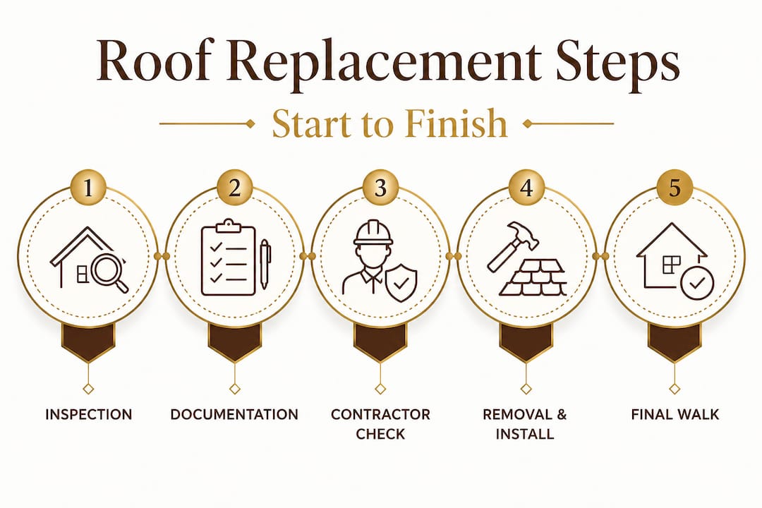 Step-by-step roof replacement process infographic