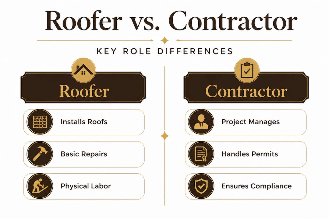 Infographic comparing roofer and contractor key roles
