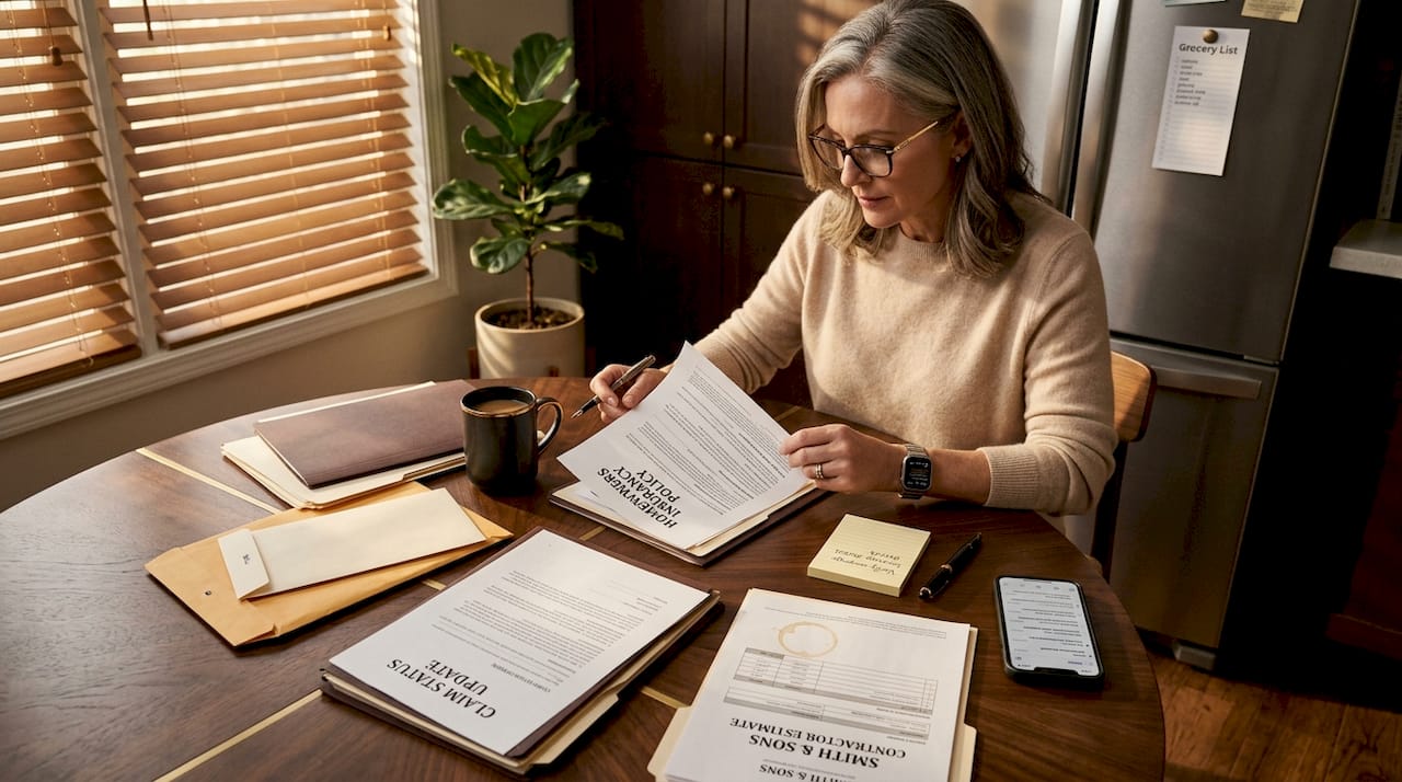 Homeowner organizes roof replacement papers