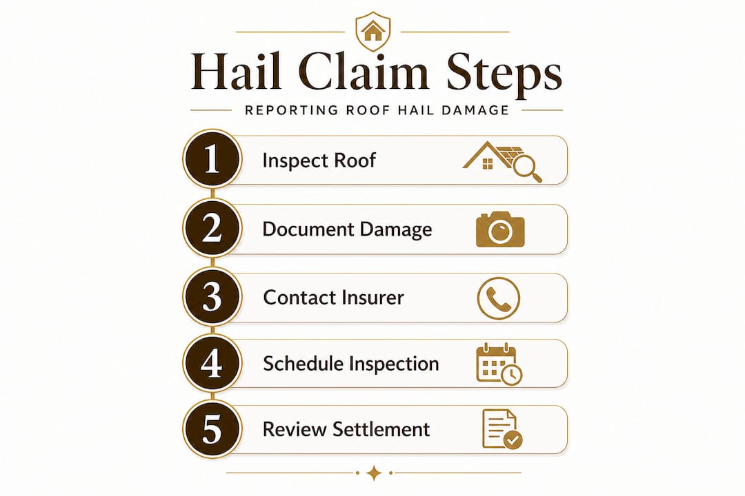 Infographic showing steps to report hail roof damage