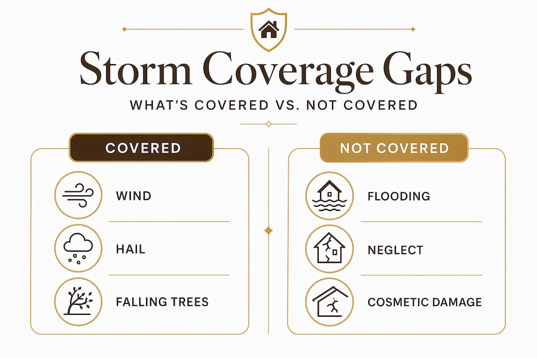 Infographic comparing covered and not covered storm damage
