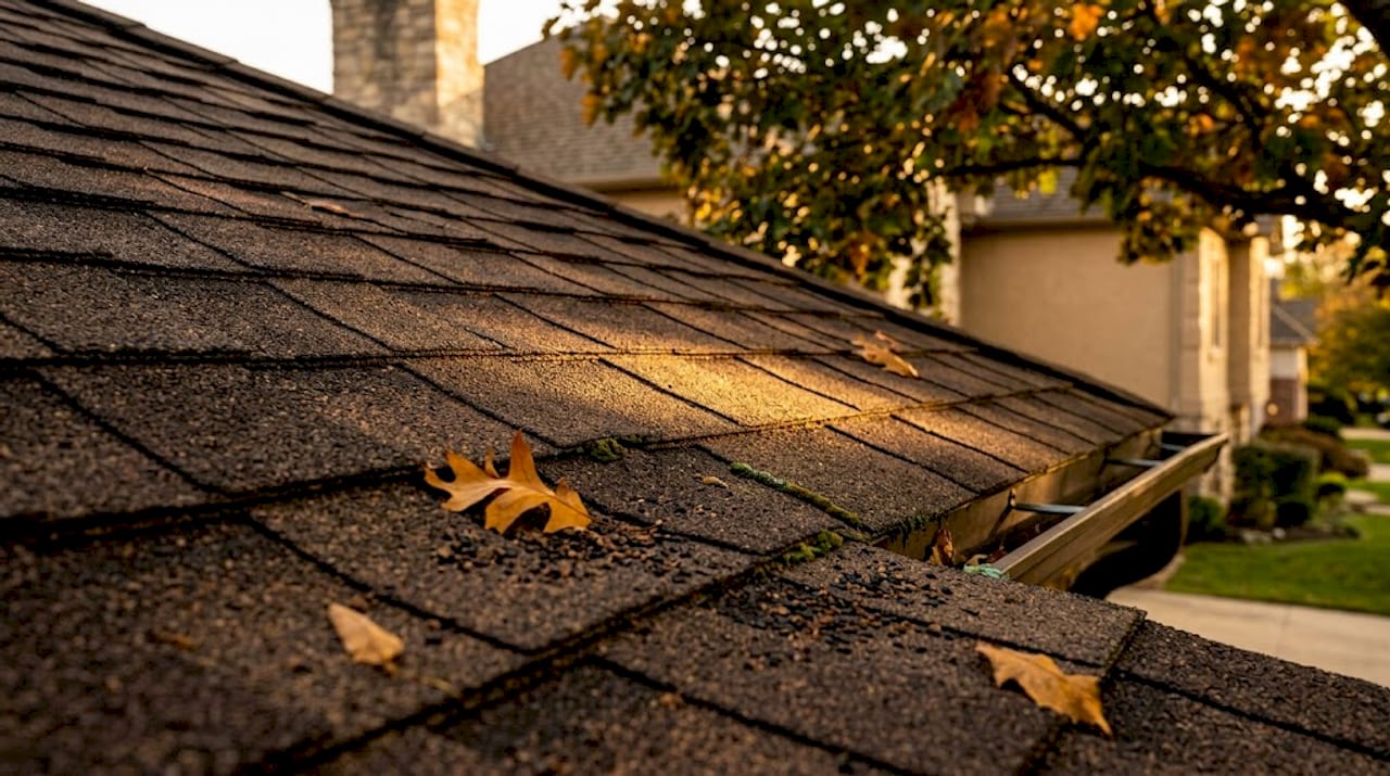 Close-up of architectural shingle roof details