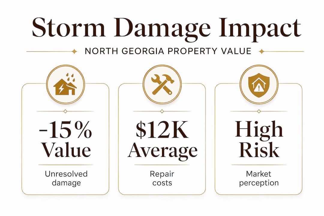 Infographic showing storm damage property value statistics