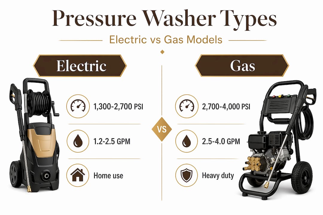 Infographic comparing electric and gas pressure washer types