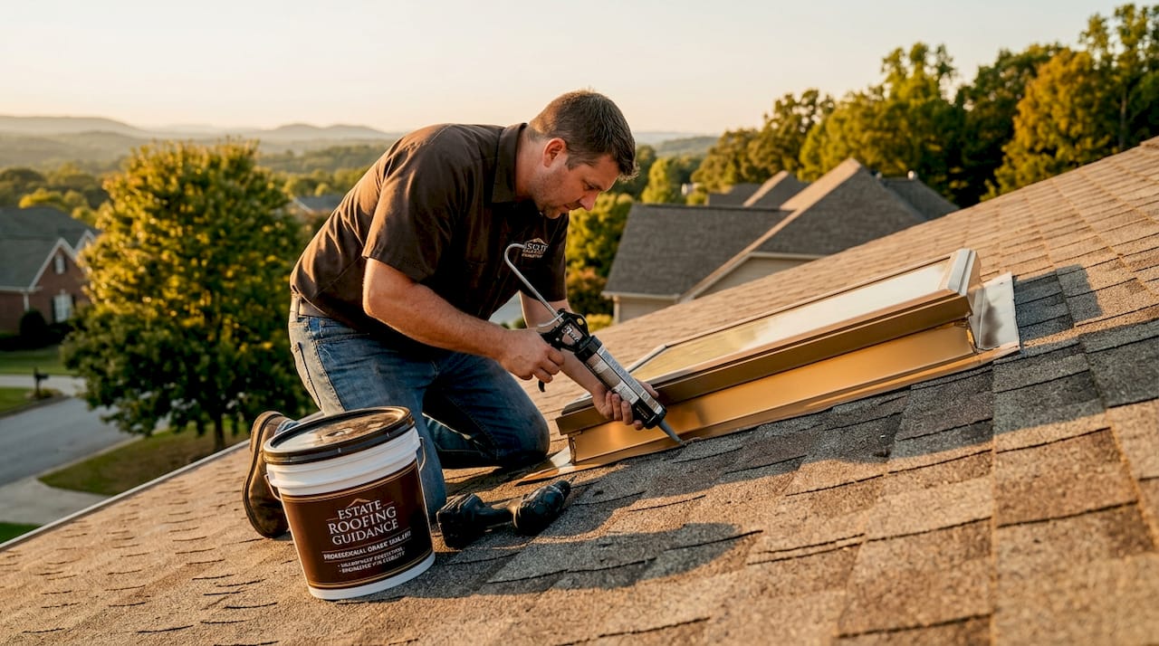 Roofing professional sealing roof penetrations