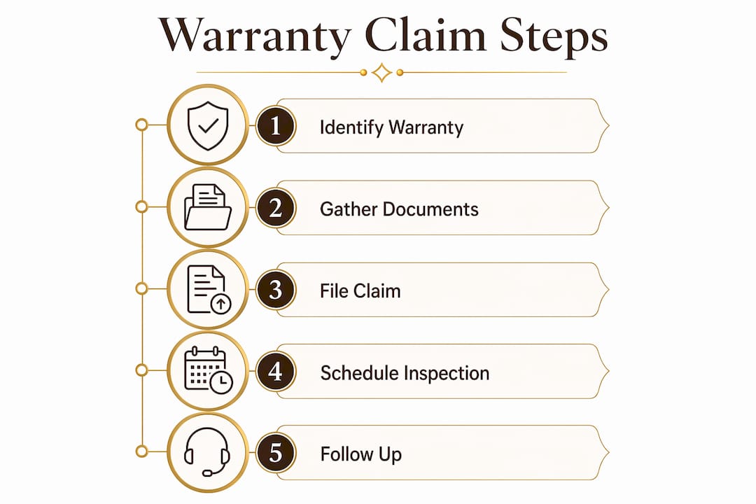 Infographic illustrating steps of roof warranty claim process