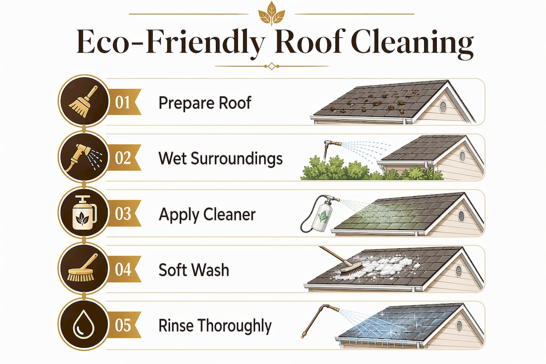 Step-by-step infographic for eco-friendly roof cleaning