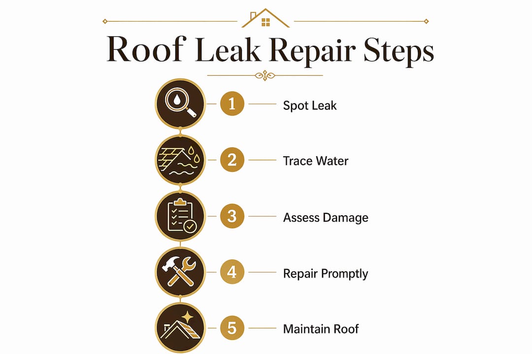 Infographic showing roof leak repair process steps