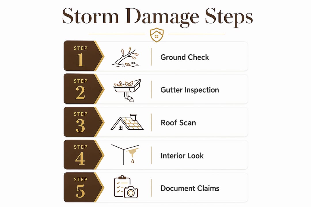 Infographic outlining five steps to identify storm damage