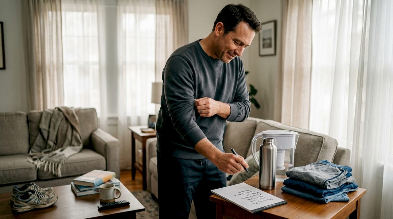 Man preparing for chiropractic visit at home