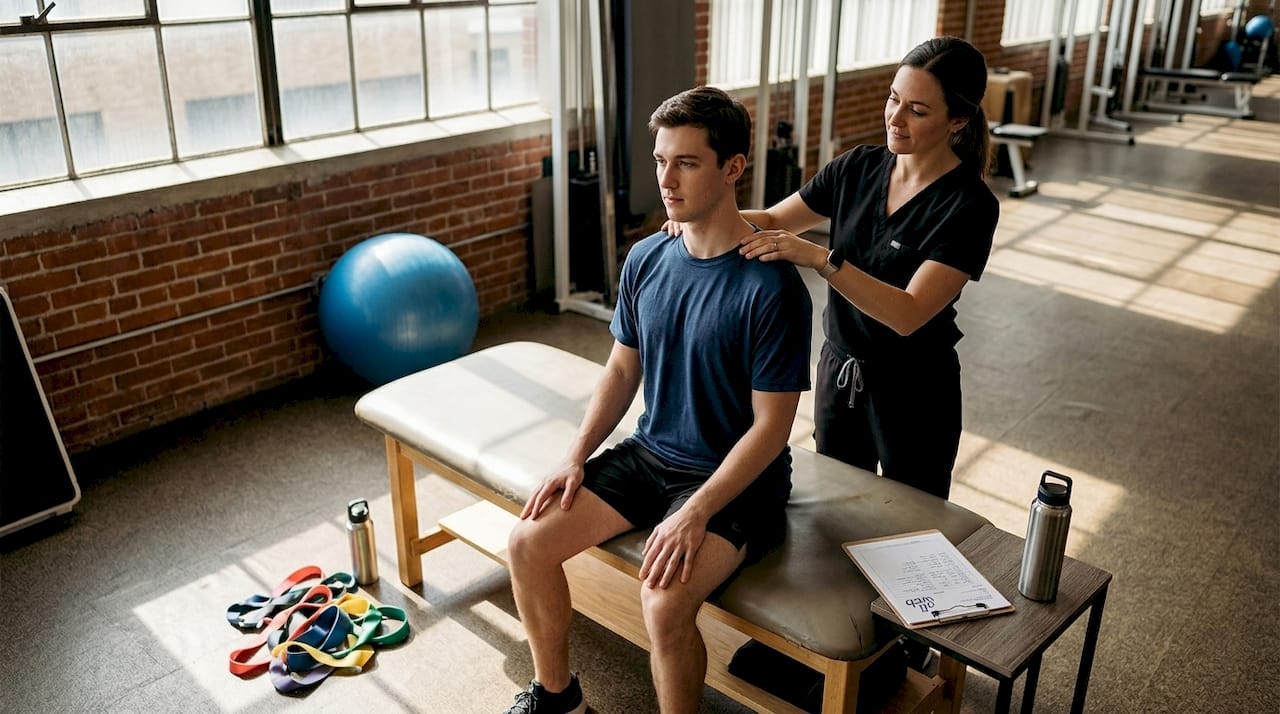 Patient doing neck stretches after accident rehab