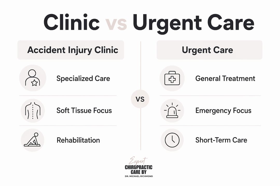 Comparison infographic of accident injury clinics and urgent care