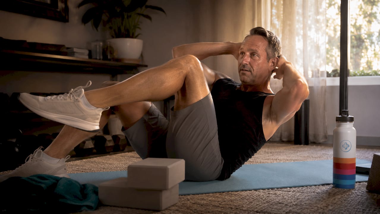 Overhead view of man doing core exercises