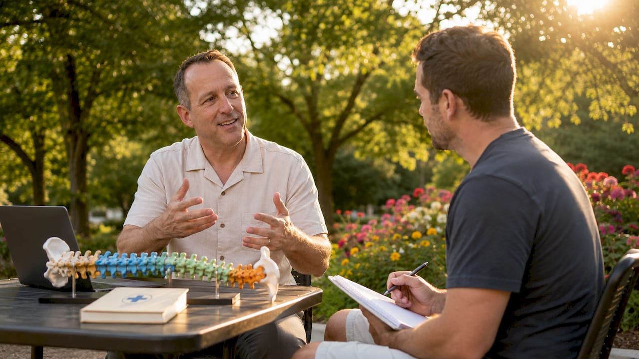 Chiropractor and patient discussing cash-pay options
