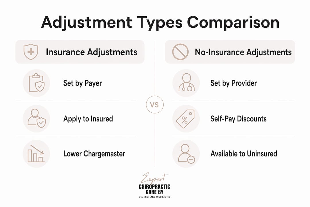 Infographic comparing insurance vs no-insurance chiropractic adjustments