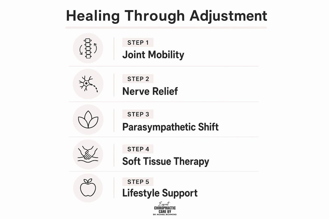 Infographic showing five step healing process after adjustment