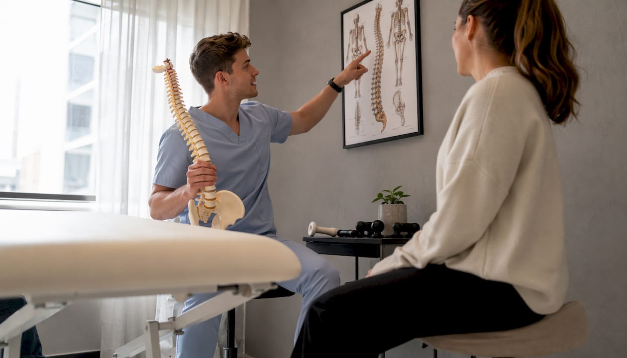 Chiropractor explaining wellness services to patient