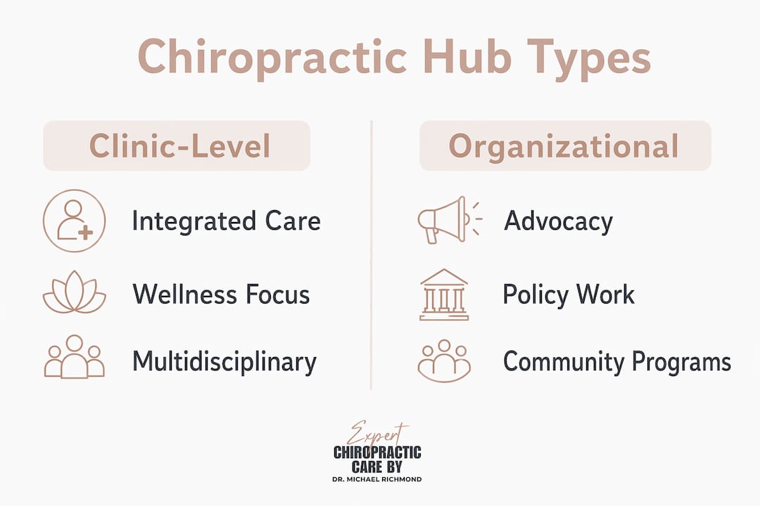 Infographic comparing chiropractic clinic-level and organizational hubs