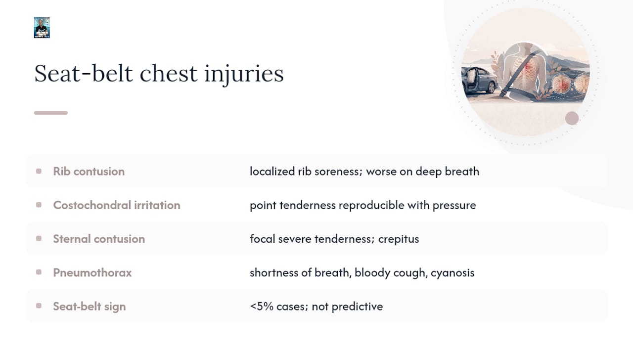 Seat-belt chest injuries and warning symptoms
