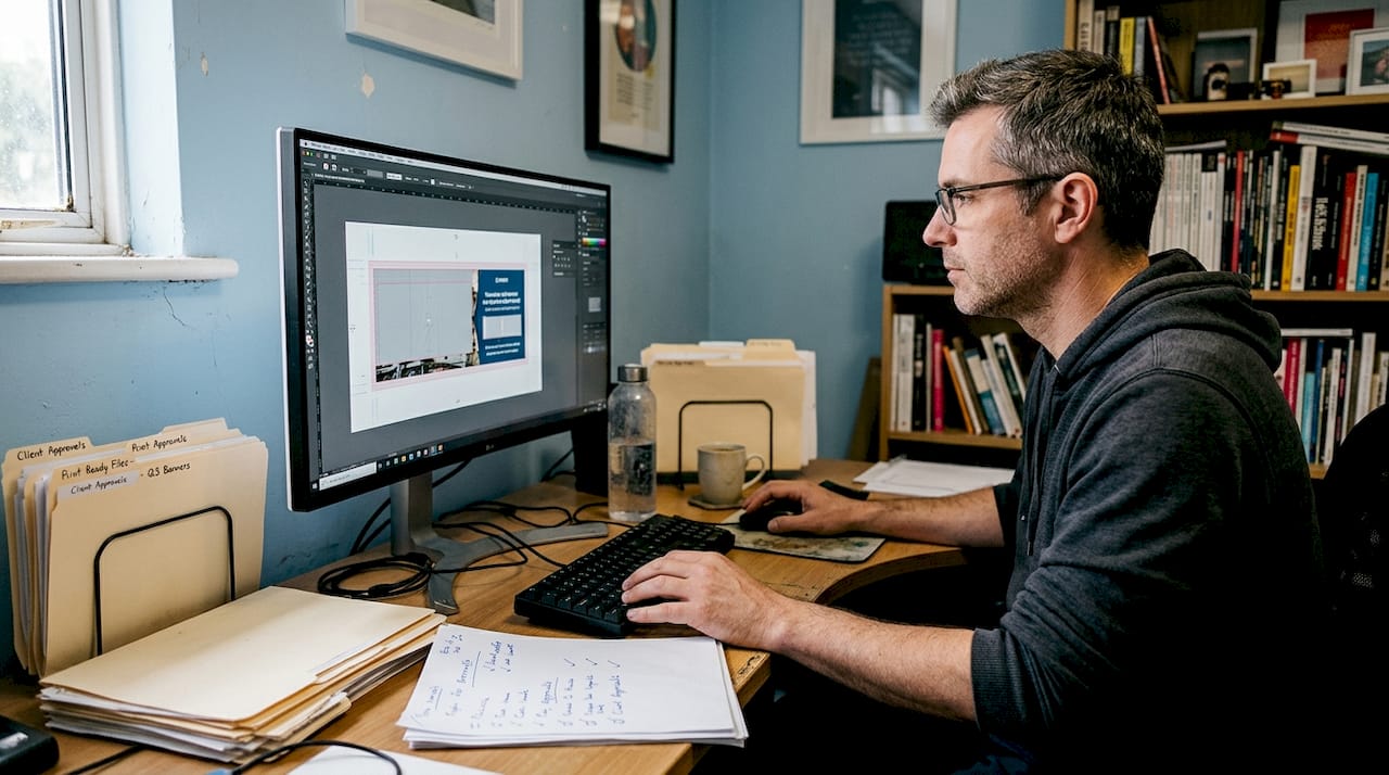 Designer preparing files for banner printing