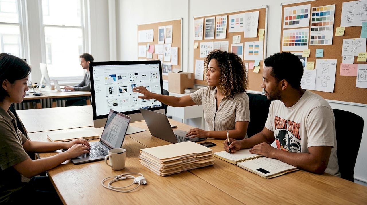 Design team working with digital asset folders