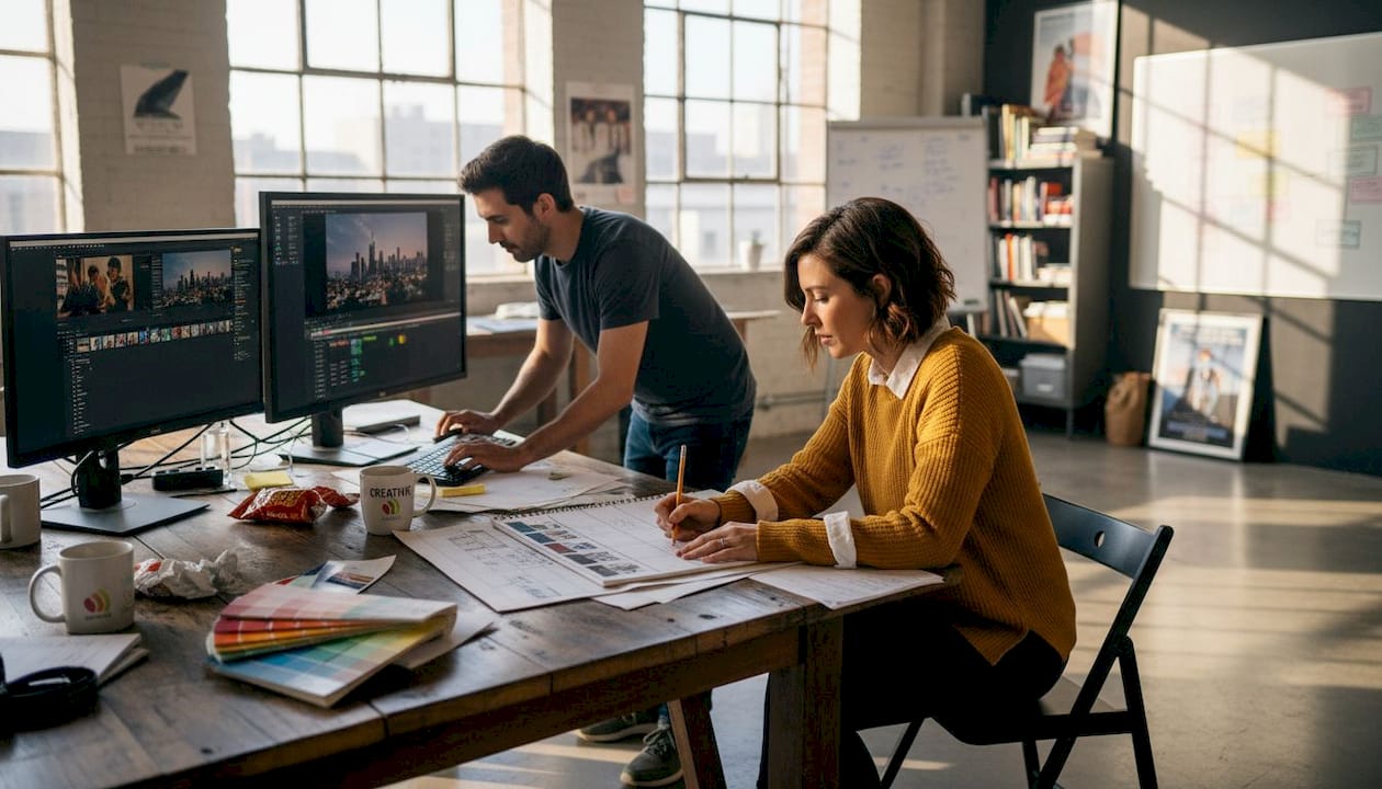 Creative team working in busy studio