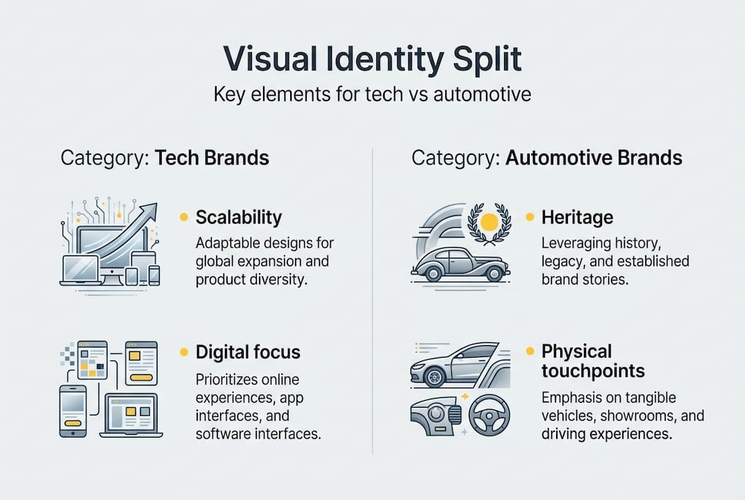 Infographic comparing tech and automotive visual identity