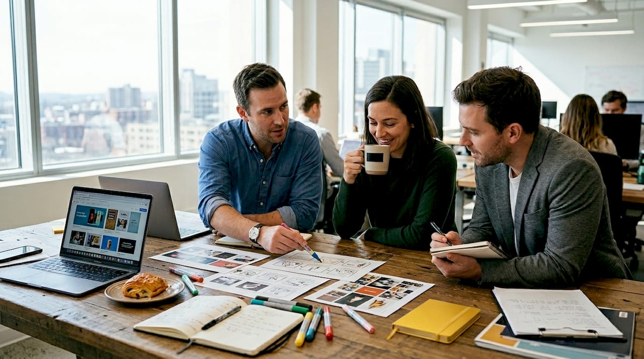 Marketing team collaborating on visual strategy
